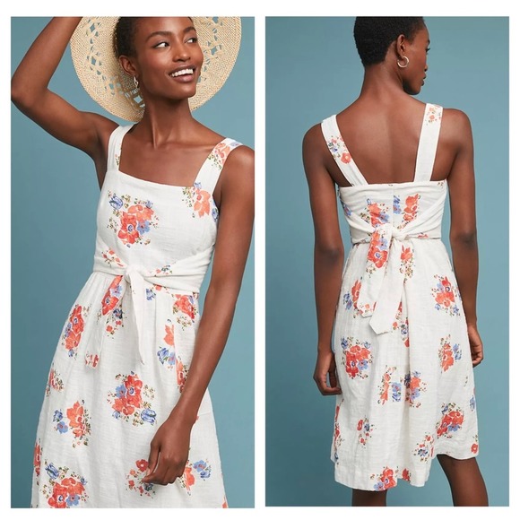 Anthropologie Dresses & Skirts - Anthropologie Meadow Rue Ingalls White Floral Tie-Waist Dress Size 2